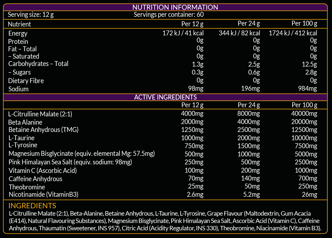 EXODUS Pre-Workout | Daily Driver Formula | 600g